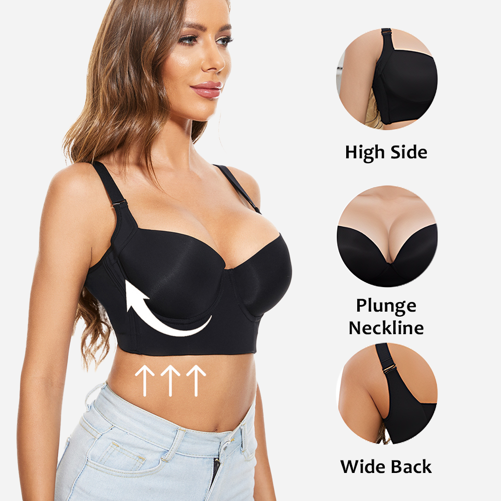 SheCurve® - Sujetador Suavizante Con Espalda Push-Up (PAQUETE DE 2 Negro+Beige ）