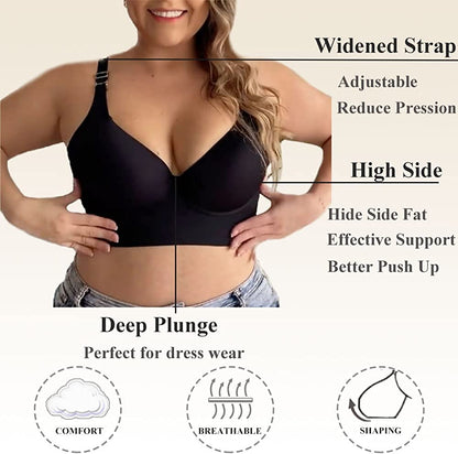 SheCurve® - Sujetador Suavizante Con Espalda Push-Up (PAQUETE DE 2 Negro+Beige ）