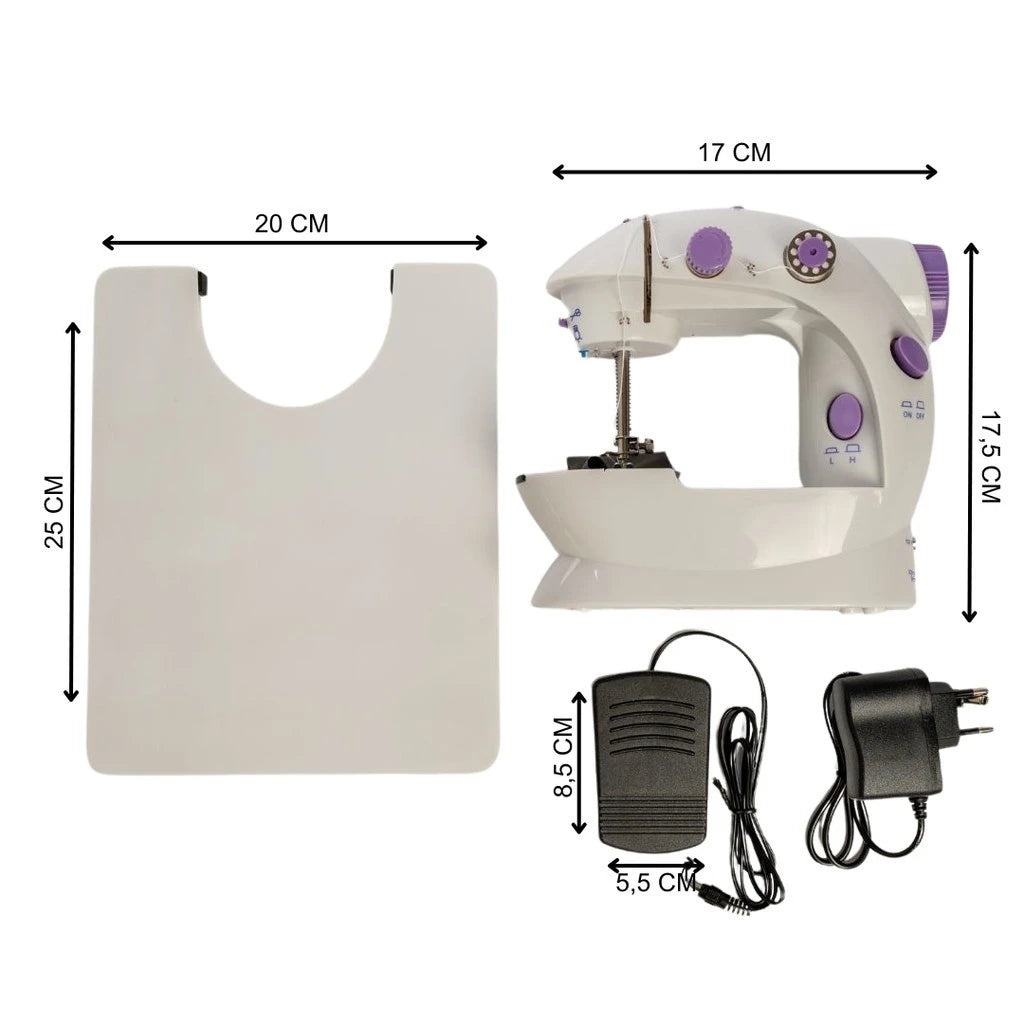 Mini Máquina Eléctrica Portátil con KIT DE COSTURA COMPLETO + Pedal Bivolt 110v/220v